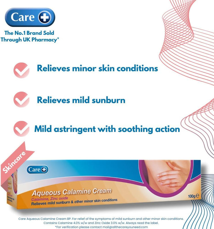 Aqueous Calamine Cream Sunburn Relief Soothing Itch Relief Cream Itchy Skin Relief for Adults & Children TLC for Dry Skin and Other Minor Skin Conditions 100G 1 Pack