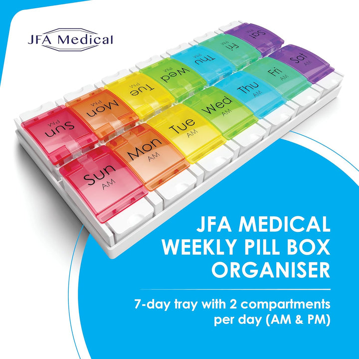 Weekly Pill Box Organiser/Reminder for Medicines Supplements, Vitamins, 7Days, 2 Compartments per Day