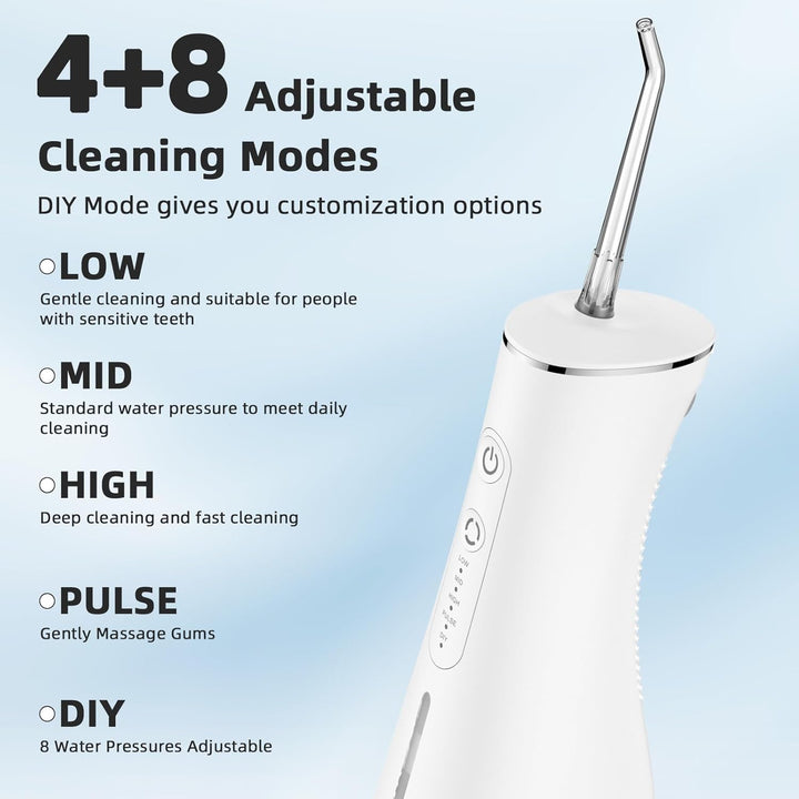 Water Flosser for Teeth Cordless Rechargeable with 4 Jet Tips 300ML Water Tank IPX7 Waterproof for Travel Home (Off-White)