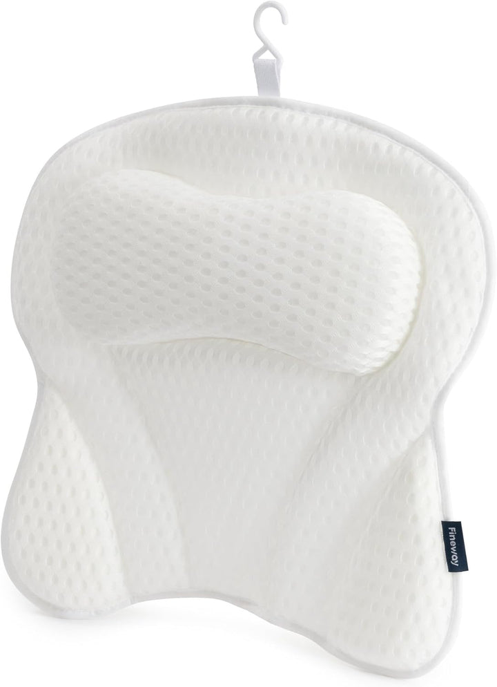 Bath Pillow with 6 Suction Cup and Air Mesh Technology, Ergonomic Design Helps Support Head and Neck, Non-Slip (White)