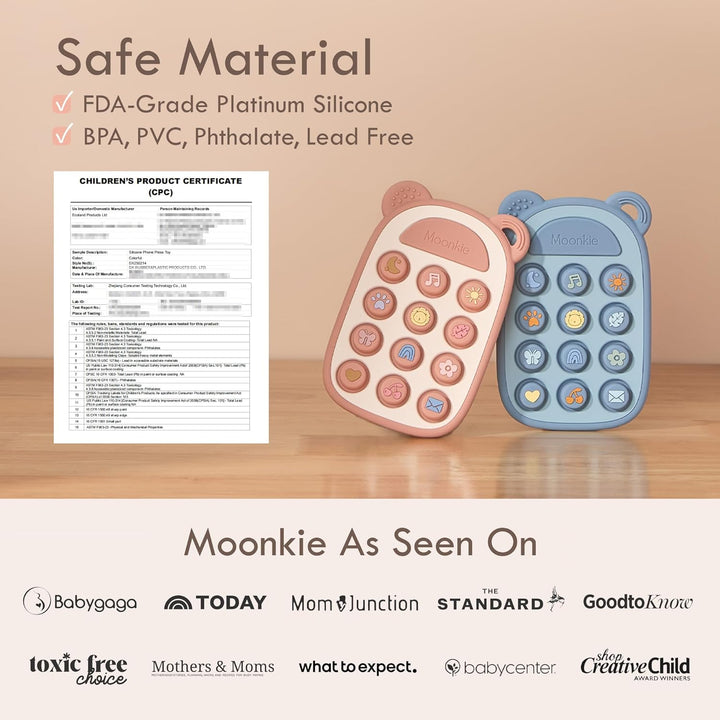 Teething Toys for Baby, Silicone Phone Press Teether for 3 Months+, Pop It Fidget Toys, Bpa-Free, Gum Pain Relief, Baby Shower Gifts for Boy and Girl, Sensory Toys for Babies(Blush)