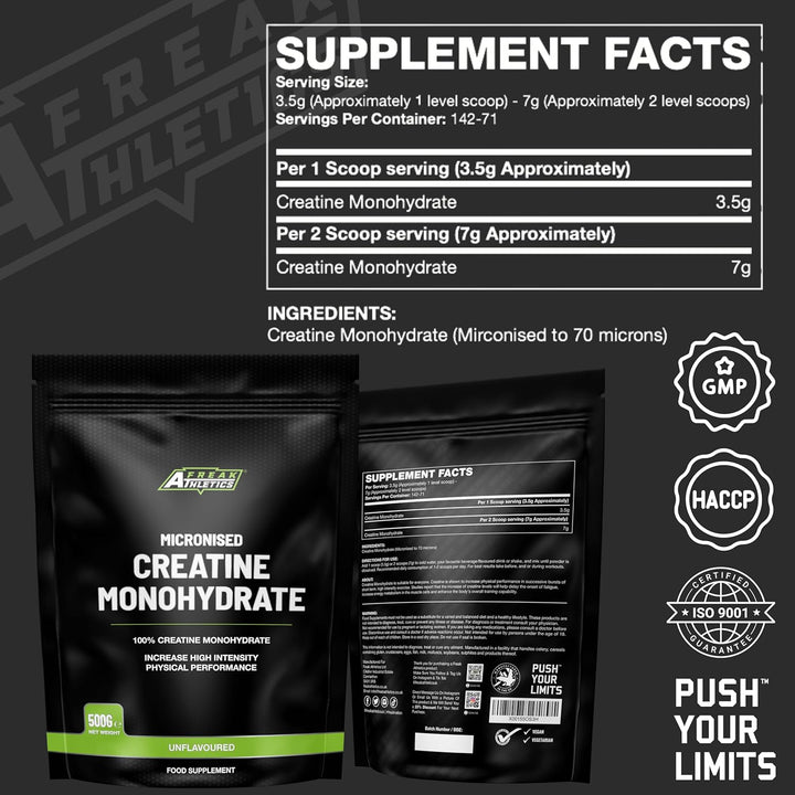 Creatine Monohydrate Powder 500G (142 Servings Unflavoured) 100% Micronised Creatine Powder