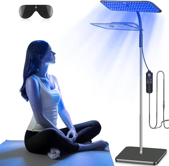 Tanning Lamps with Retractable Base,Lightweight Portable Solarium for Home, 50W Skin Sun Lamp, Tanning Lamp for Face and Body with 126 LED,460NM+490NM Blue Light Therapy Wavelength for Home Use