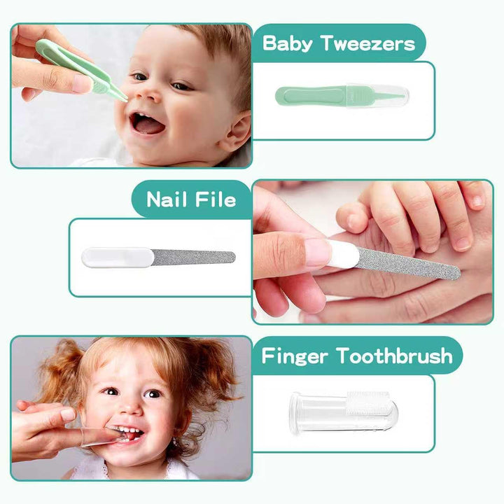 Baby Healthcare and Grooming Kit with Nail Clippers, Scissors, Infant Grooming Kit for Newborns (18 in 1, Green)
