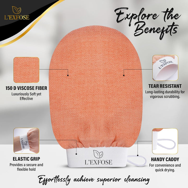 Moroccan Kessa Exfoliating Glove 2Pc - Korean Exfoliating Mitt for Body Ideal for Dead Skin Remover, Keratosis Pilaris & Self-Tanning to Improve Skin Tone Made with 100% Natural Viscose