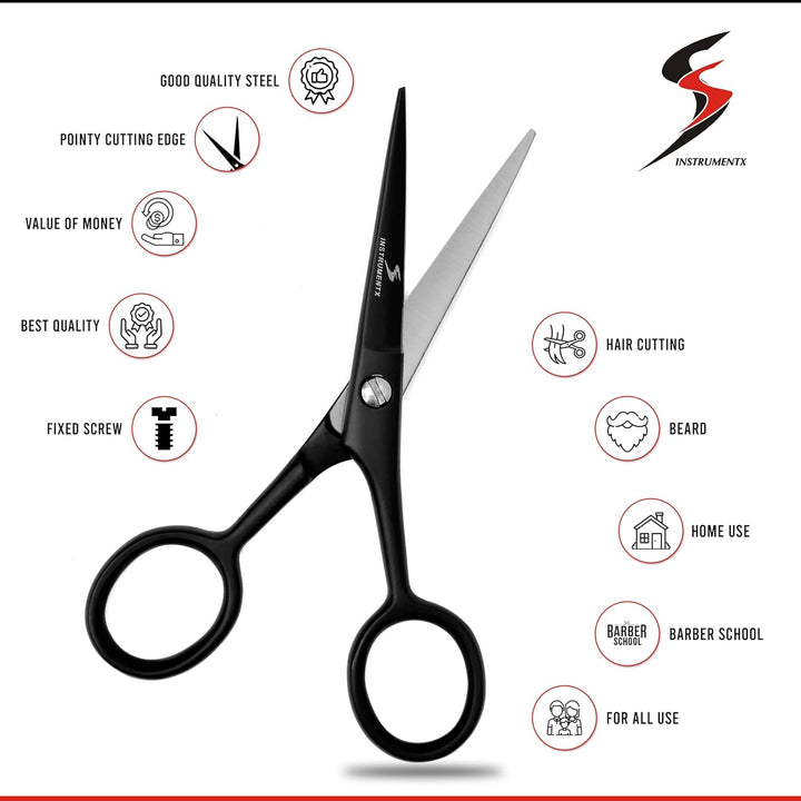 Beard and Moustache Scissors Professional Beard Scissors for Ear and Nose Hair, Stainless Steel Hair Trimming Scissor for Eyebrows, Eyelashes and Ear Hair (Black, 4.5")