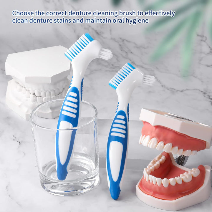 2 Denture Brush with Double Side Soft Bristles, Denture Cleaning Toothbrush for Cleaning Denture, Retainers,Invisible Braces