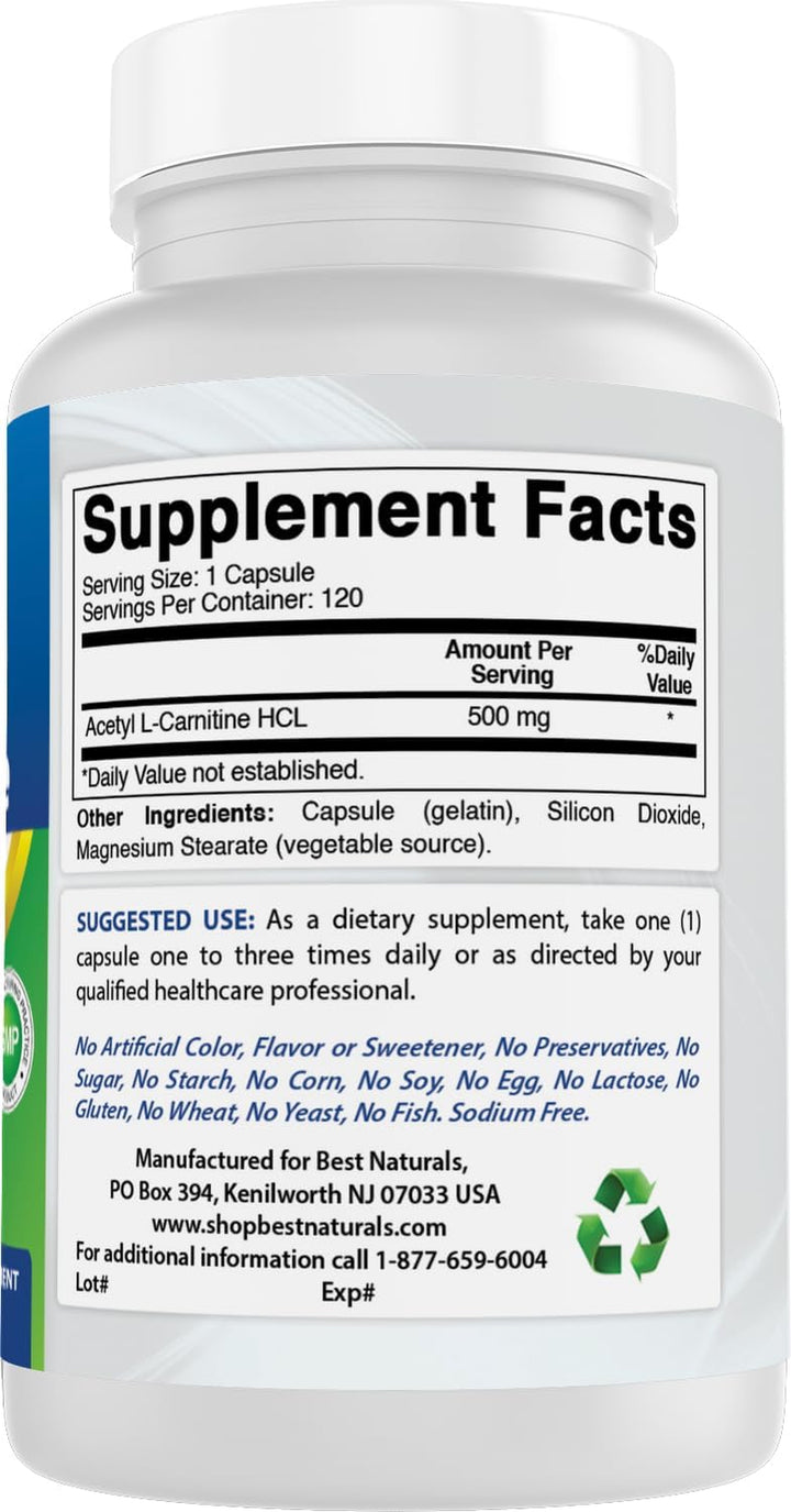 Acetyl L-Carnitine 500 Mg 120 Capsules