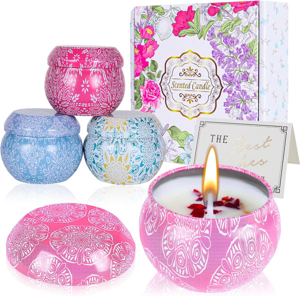 Candles Gifts for Women, Scented Candles Gifts Set,Soy Wax Aromatherapy Candle Gift for Birthady, Mother'S Day,Christmas,Bath, Yoga and Weddings, 4 Pack