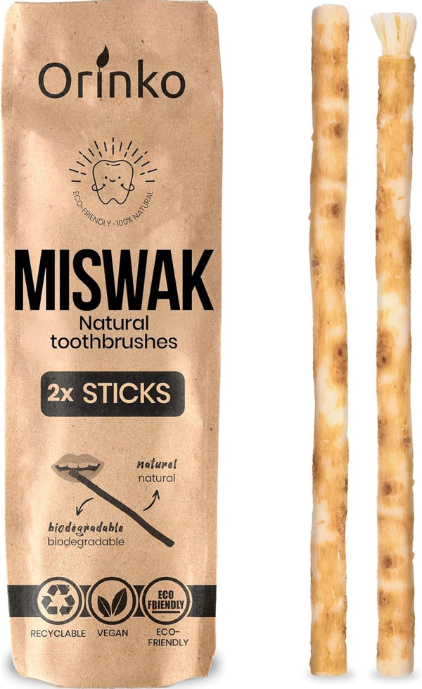 Premium Natural Miswak Sticks for Oral Hygiene - Organic Chewable Siwak Toothbrush - Fresh Breath - Eco-Friendly Wooden Dental Stick - Pack of 2 -