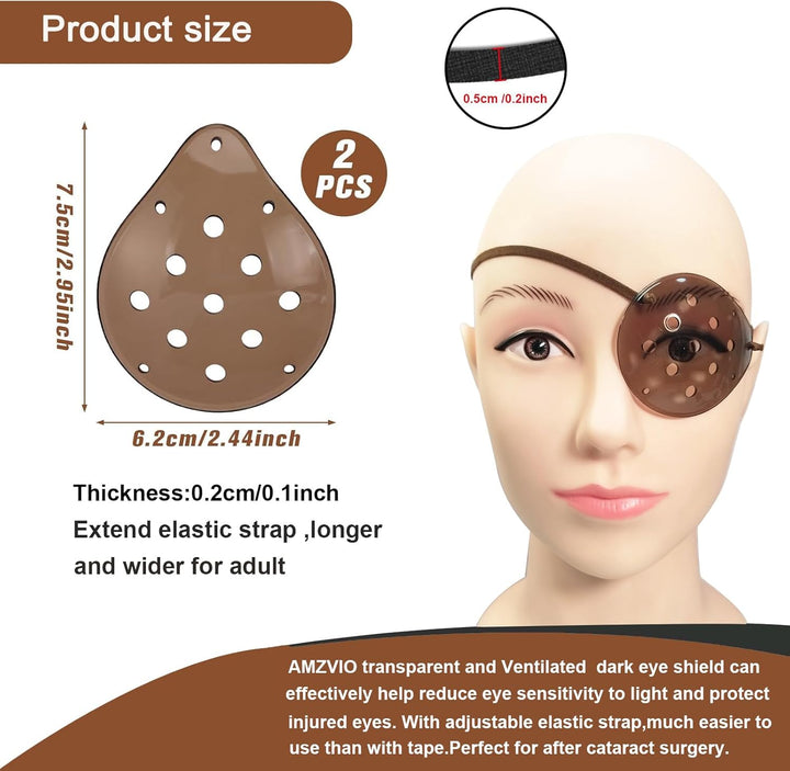 2Pcs Eye Shield after Cataract Surgery Dark Clear Plastic Shield with Brown Elastic Strap,Cataract Eye Protection Patch for Sleeping after Surgery,Reduce the Sensitivity of the Eyes to Light
