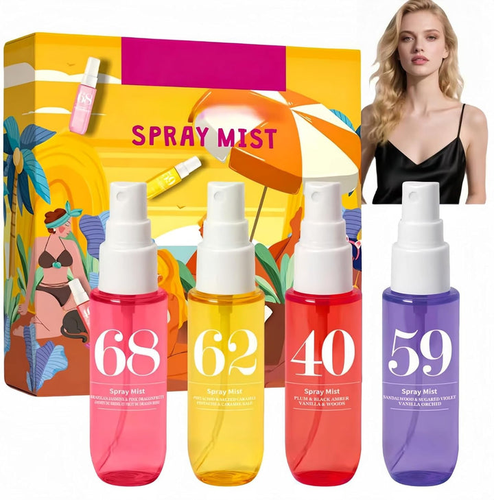 Brazilian Body Spray for Women,Long-Lasting Hair & Body Mist, 4Pcs 40Ml Mini Perfume Gift Set,Fruity Floral Vanilla Fragrance,Moisturizing Travel Size Spray for Women/Girls,Ladies Perfume Set