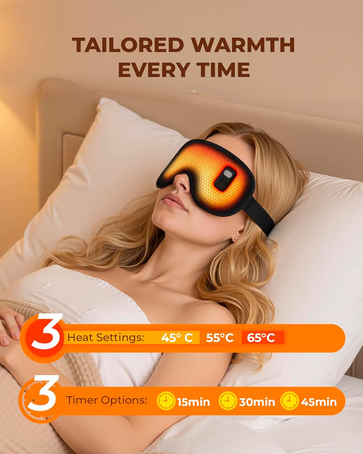 Heated Eye Mask: Cordless Warm Eye Compress - Rechargeable Silk Sleep Mask for Sleep Travel Office - Moist-Warming Mask with Adjustable Heat & Timer Washable Cover, Gift for Women Men Thermal Pillows