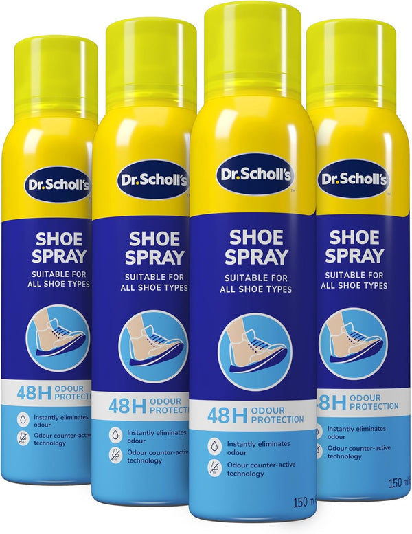 Dr. Scholl’S Fresh Step anti Odour Shoe Spray, Eliminates Odor for up to 48 Hours. Fresh Scent, Quick Drying, Suitable for All Shoe Types, Running Trainers, Sports, & More, 150Ml , Pack of 4