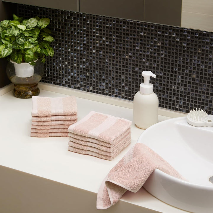 Fade-Resistant Cotton Washcloth, 12-Pack, 30 X 30 Cm, Blush Pink