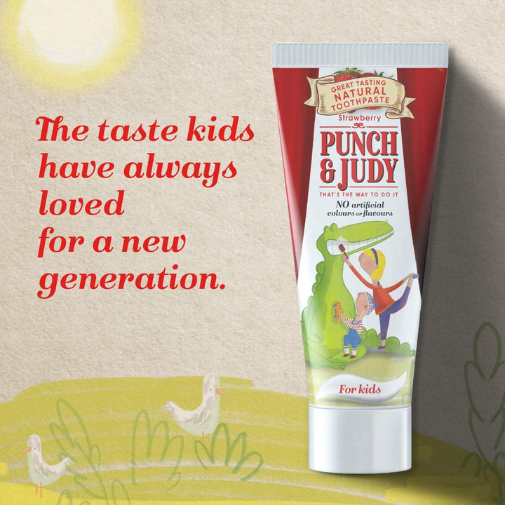 Punch & Judy Kids Natural Toothpaste, Strawberry Flavour, 6+ Months, Natural Ingredients, Fluoride, Sugar Free 50Ml (Pack of 1)