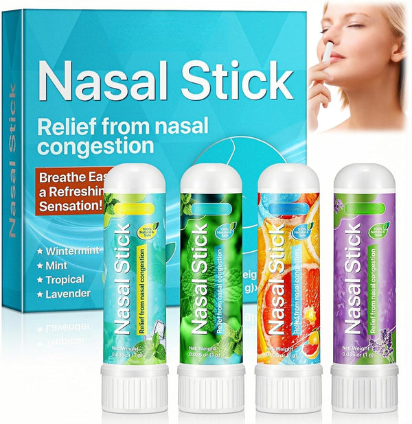 4 Pack Nasal Stick, Natural Refreshing Nasals Inhaler Stick, Nasal-Inhaler Blocked, Herbal Lung Cleansing Inhaler, Instant Relief for Stuffy Noses, Enhances Breathing & Focus