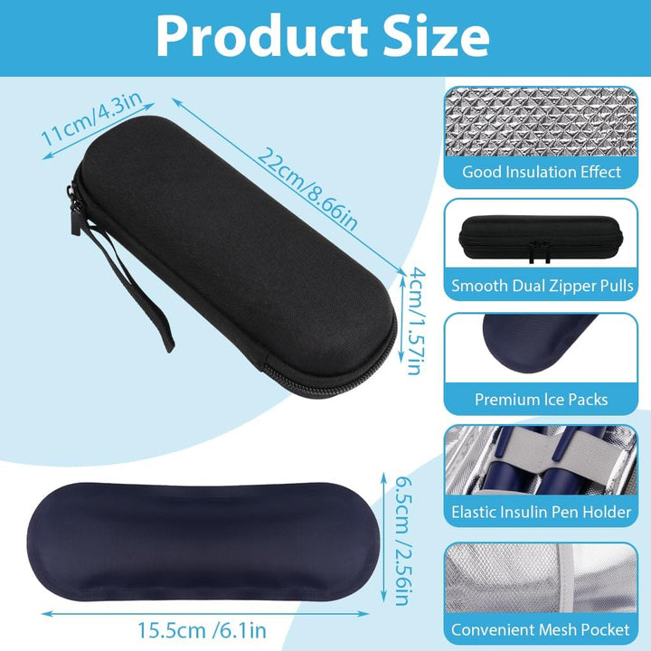 Insulin Cooler Travel Case with 2 Ice Packs - Portable Medicine Cooler for Diabetic Supplies, Insulin Pen Storage and Small Travel Pack
