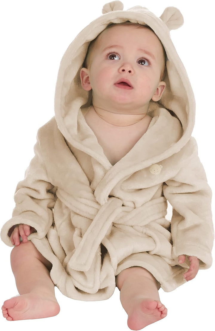 Baby Girls Boys Unisex Hooded Robe with Embroidered Teddy Bear and 3D Ears Size 0-24 Months