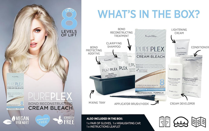 Pure Plex Bond Reconstructing Cream Hair Bleach, Ammonia Free Formulation Lifts up to 8 Shades, Protects & Repairs, While Lightening. Full Hair Bleaching Kit.