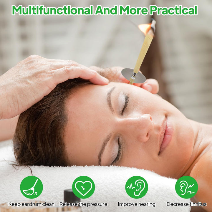 Ear Cleaner, Natural Organic Beeswax Ear Candles Kit – 10 Ear Candles with 5 Protective Discs & 10 Swabs for Safe Ear Wax Removal, Blocked Ears, and Relaxation