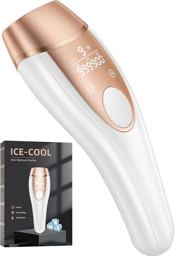 Laser Hair Removal Device with Ice-Cooling System, Painless IPL Hair Removal at Home, 9 Energy Levels, 999,900 Flashes, IPL Hair Remover for Women and Men, Armpits, Bikini Line, Body