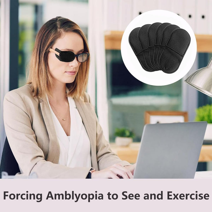 Eye Patches for Glasses - 6Pcs Non-Woven Fabric Large Size Eye Patch,Eyepatch for Glasses Treat Lazy Eye Amblyopia Strabismus for Left & Right Eyes,Professional Medical Eye Patches (Black)