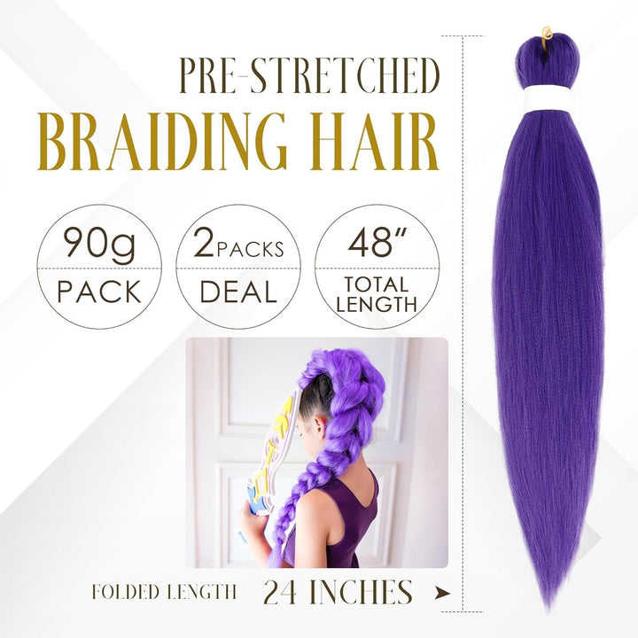 26 Inch Purple Hair Extensions for Braids Purple Braiding Hair Pre Stretched Synthetic Braiding Hairs, Prestretched Braidings Hairs P-Urple for Halloween Costume Cosplay Stage Partiesies (2 Packs)