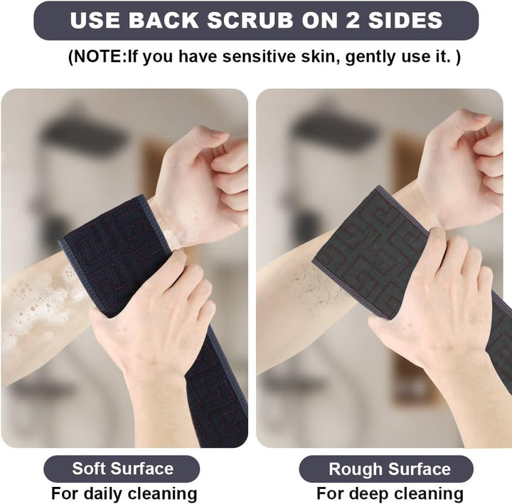 Exfoliating Back Scrubber for Shower, 37 Inches Back Washer with Handles, Soft Shower Bath Scrub for Women and Men, Double-Side Use Exfoliate Washcloth Bath Tool to Scrub Your Body Deeply