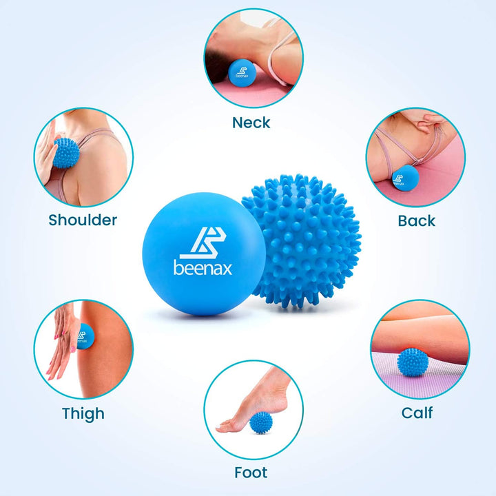 Lacrosse & Hard Spiky Massage Ball Set - Trigger Point, Myofascial Release, Plantar Fasciitis, Deep Tissue, Muscle Relief, Yoga, Pilates, Physio, Rehab - Relieve Stress and Relax Tight Muscle