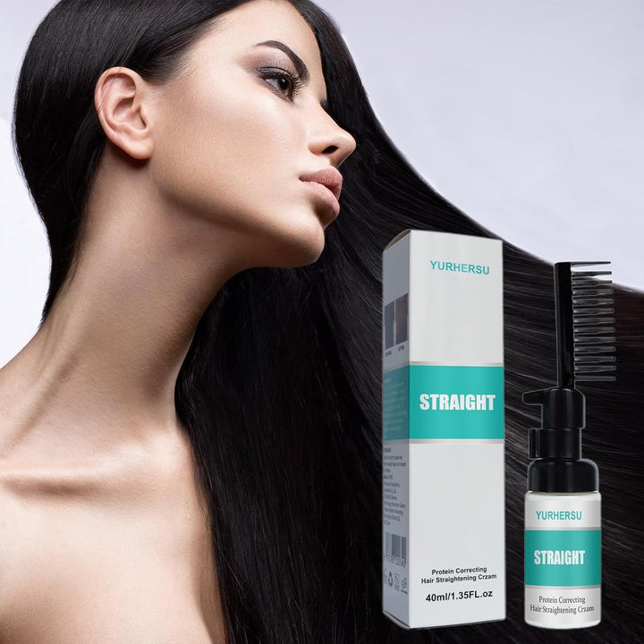 Hair Straightening Cream | 1.35Fl.Oz Hair Straightener Cream | Straightening Hair Cream with Comb | Professional Smoothing Softening Hair Perm Kit | Silk & Gloss Hair Repair Damaged Hair Curly Hair