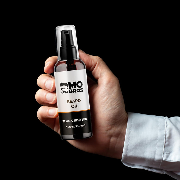 Mo Bros Beard Oil 100Ml - Black Edition. Cologne Inspired. Nourishing and Conditioning Formula. Rich in Omegas and Vitamin E, Promotes Healthy Beard Growth.