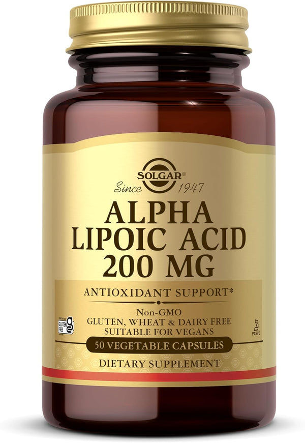 Alpha Lipoic Acid 200 Mg Vegetable Capsules - Food Supplement, Pack of 50 - Antioxidants - Vegan, Gluten Free