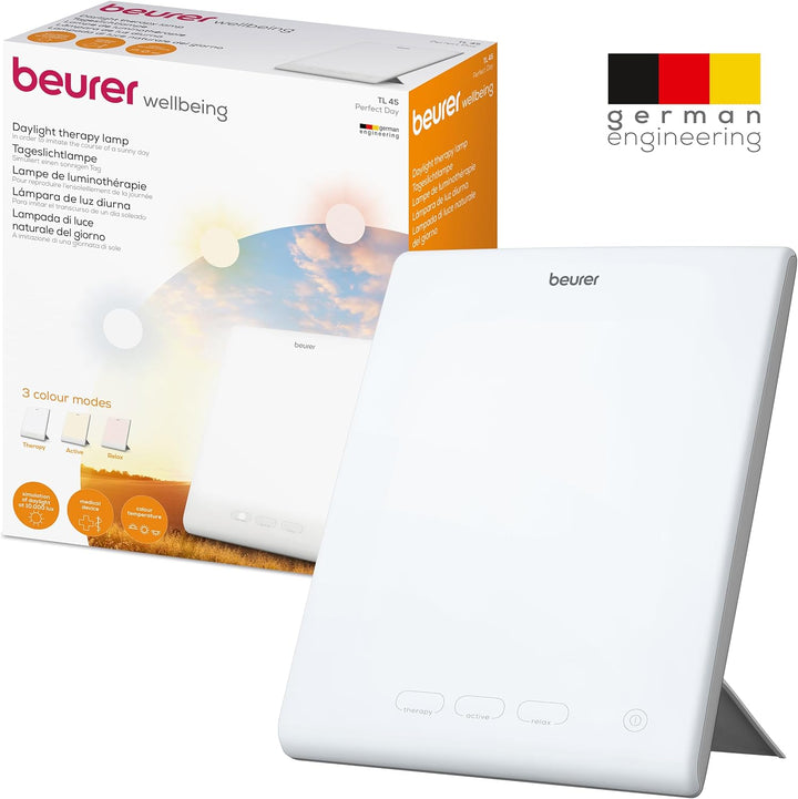 TL45 Perfect Day Daylight Therapy Lamp, Simulation of Daylight at 10,000 Lux Medically Recognised to Ease Symptoms of SAD, 3 Functions to Regulate Day/Night Rhythm, Energise, Focus and Rest