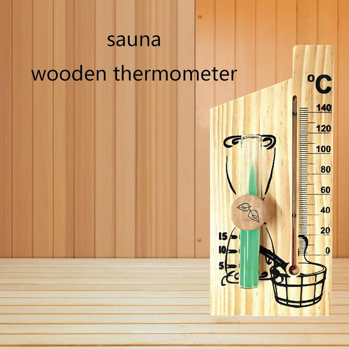 2 in 1 Sauna Thermometer Sand Timer Hourglass Wooden Thermometer Temperature Gauge Water-Proof 0-140 ℃