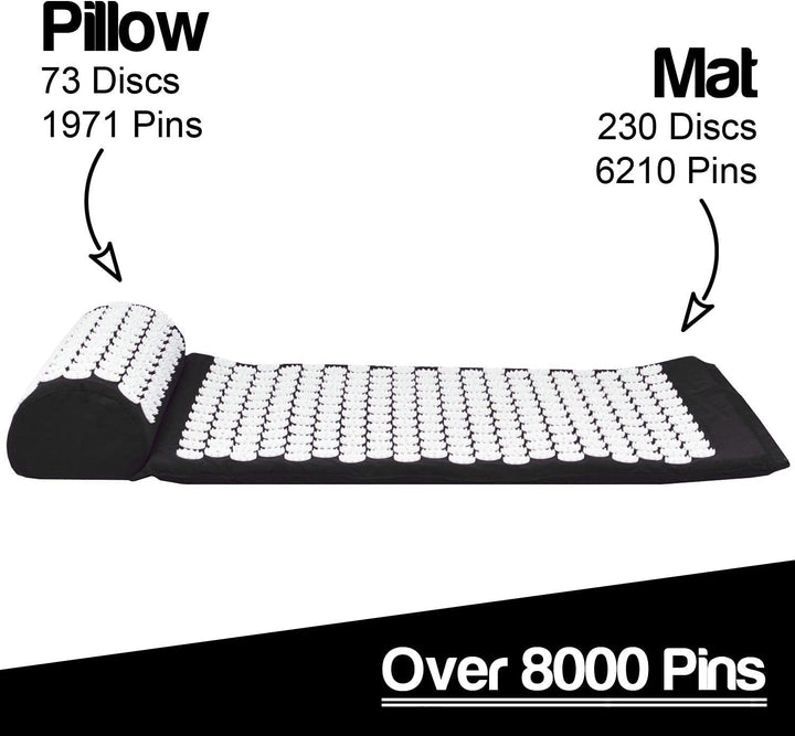 Acupressure Mat with Pillow & Ball Acupuncture Pin Massage Set (Black)