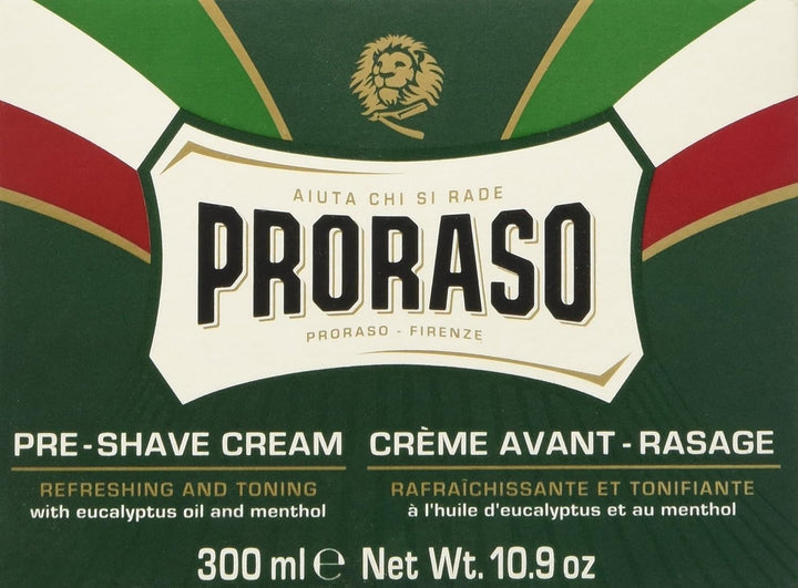 Pre Shave Cream, 300Ml, Refreshing Pre Shaving Cream for Men with Eucalyptus Oil and Menthol, Made in Italy, Green