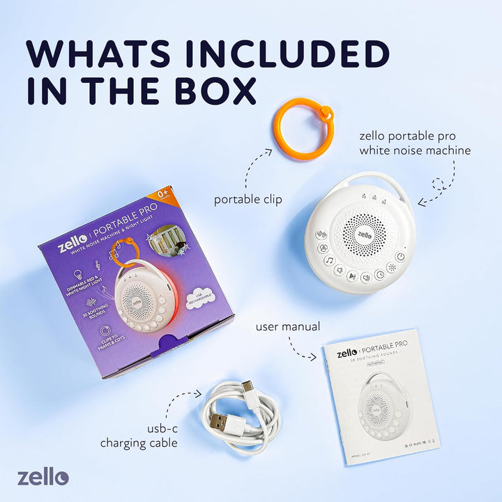 Zello Portable Pro White Noise Machine Baby Sleep Aid 30 Soothing Sounds Red Nightlight 20Hr Battery USB Rechargeable Memory Function Portable Sound Machine Travel Pram Pushchair Cot Nursery
