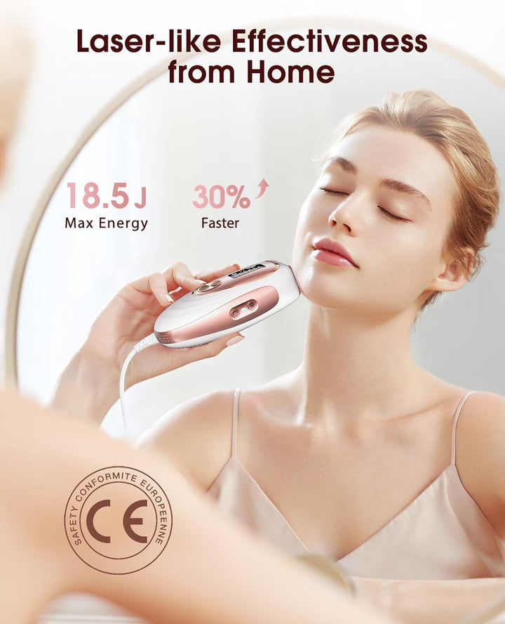 IPL Laser Hair Removal Device for Women and Men, Ice Cooling Painless Hair Remover Machine for Salon Quality Long Lasting Results at Home, for Face, Bikini Line, Armpit, Leg, Body, Pink