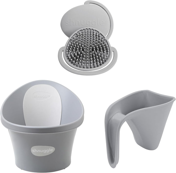 Newborn Baby Bath Starter Bundle | the Perfect Baby Bath Partnership | Baby Bath, Rinse Jug & Bath Brush | White/Grey