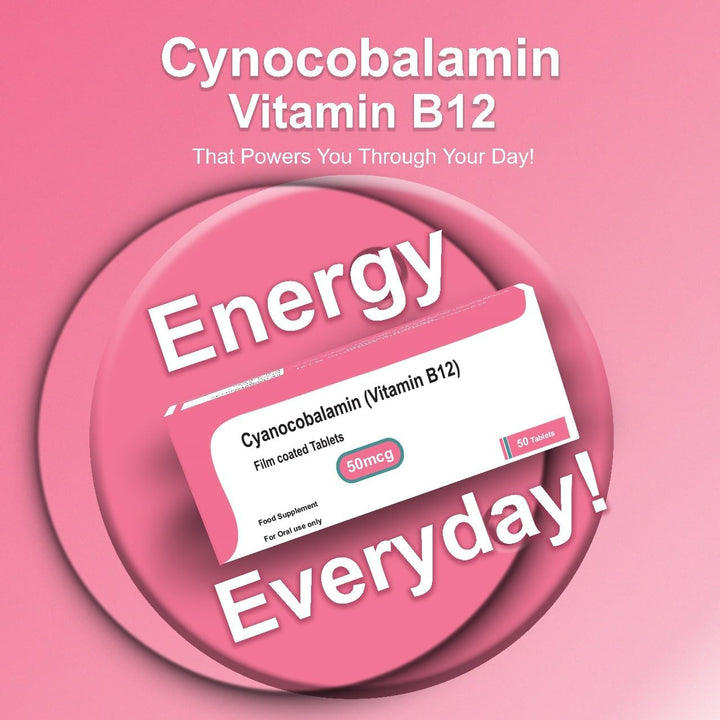 Cyanocobalamin Vitamin B12 50Mcg 50 Tablets - Suitable for Vegans & Vegetarians - Food Supplement - for Men & Women - Made in UK