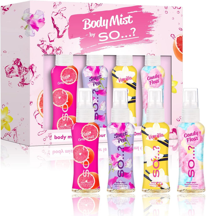 Body Mist by  Womens Mini Body Mist Gift Set, with Pink Grapefruit, Vanilla, Candy Floss & Sweet Pea, Fragrance Spray Set (4X50Ml)