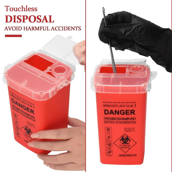 Sharp Container,  1L Tattoo Plastic Sharp Container Tattoo Medical Disposal Biohazard Needle Waste Box Safe Lock Container Tattoo Supplies (1Pc Red)