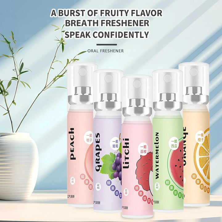 Fruit Breath Liquid,Breath Freshener Liquid & Dry Mouth Agent,Oral Odor Solution for Adults,Portable Optimized Oral Agent, Includes 5 Flavors (Peach, Orange, Watermelon, Lychee, Grape) - 5PCS