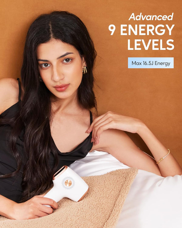 IPL Hair Removal Device with Ice Cooling Function,999999 Flashes 9 Level Painless Long Lasting Hair Remover System for Facial,Bikini,Body (White)