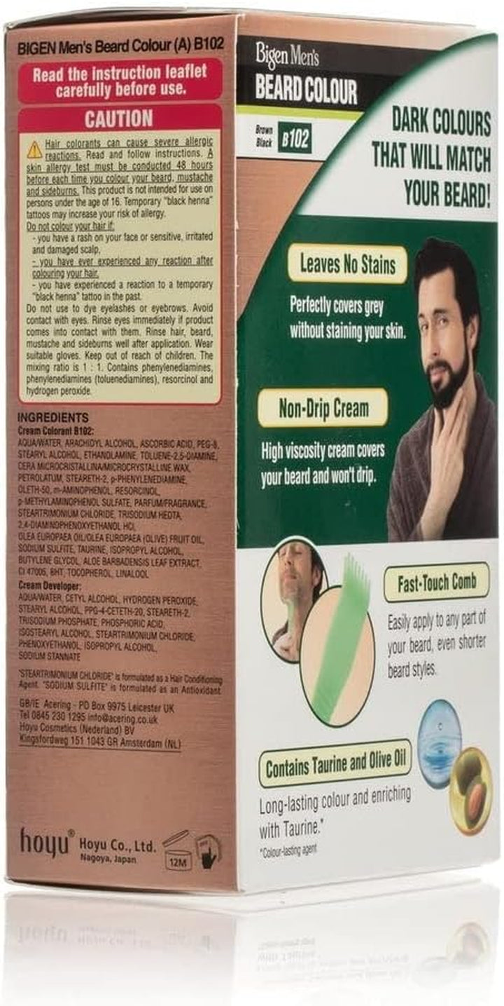 3 X  Men'S Beard Colour | No Ammonia Formula with Aloe Extract & Olive Oil | Covers Gray Hair, Leaves No Stains, Long-Lasting Results | 102 Brown Black