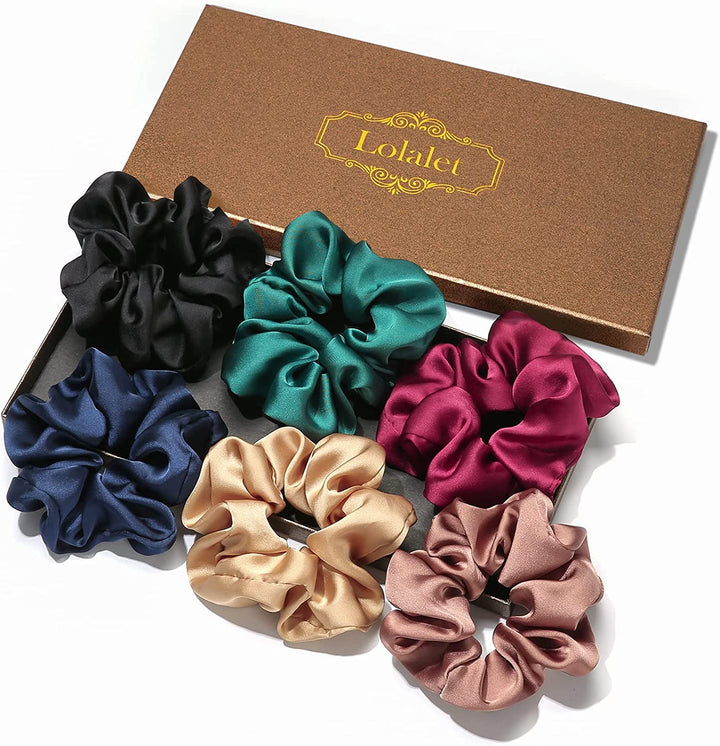 Scrunchies for Women Girls, Satin Hair Scrunchies Softer than Silk Hair Ties, Big Scrunchy Ponytail Holder with Elastic Hair Bands for Thick Thin Curly Hair -6 Pack, Style A