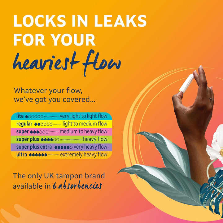 Non-Applicator Ultra Tampons X 60, (6 Packs of 10 Tampons), for Extremely Heavy Flow, 6 Droplets, Plant-Based, Smartfit Non-App Tampon