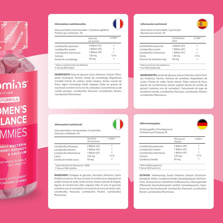 Probiotic Gummies – Women’S Bio-Balance Gummies for Intimate Flora and Gut Health – Advanced Multi-Strain Formulation – Vegan Supplement with Calcium & Cranberry Extract - Made by