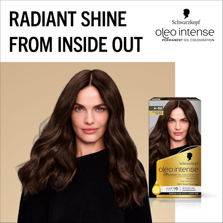 Oleo Intense Permanent Oil Colour 4-86 Chocolate Brown, 100% Grey Coverage, Conditioner with Haptiq System, Long-Lasting Colour, Ammonia Free Hair Dye